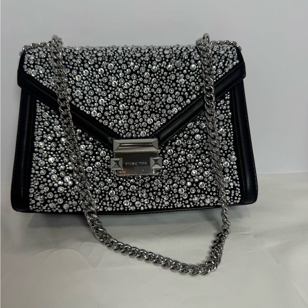 NWOTMichael Kors Whitney Medium Embellished Crystal Shoulder Crossbody Bag Black